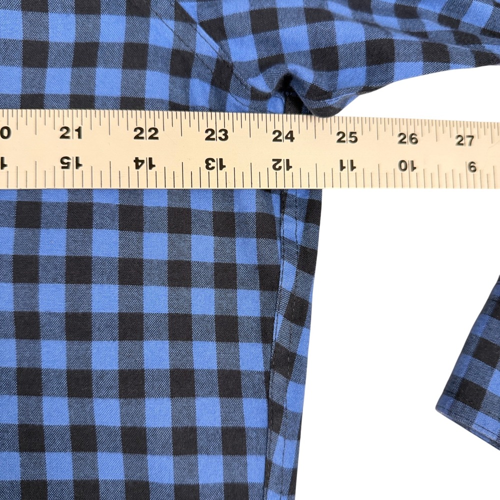 LL Bean Flannel Shirt Mens Large Tall Blue Black Gingham Cotton Button Down - Picture 6 of 10